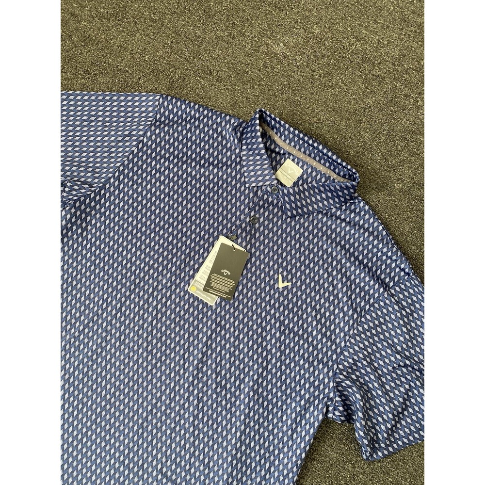 Callaway Opti-Dry Golf Polo Chevron Geo Print Blue Mens Size XL Stretch Prep NEW